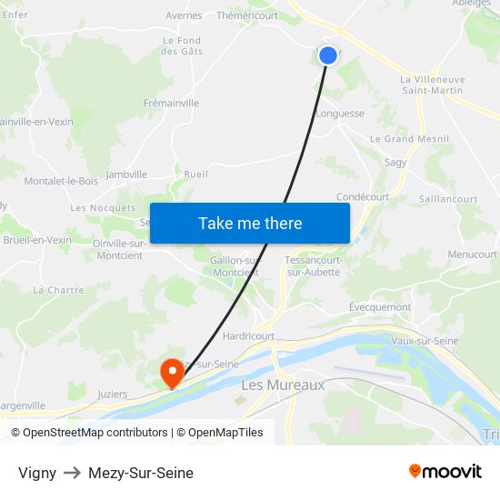 Vigny to Mezy-Sur-Seine map