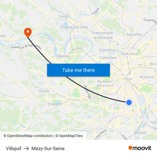 Villejuif to Mezy-Sur-Seine map