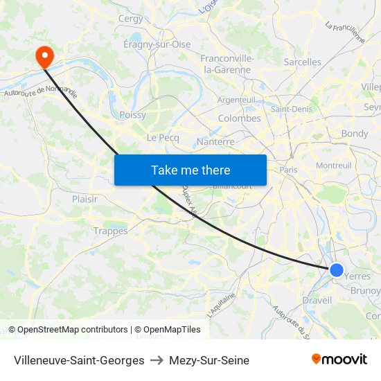 Villeneuve-Saint-Georges to Mezy-Sur-Seine map