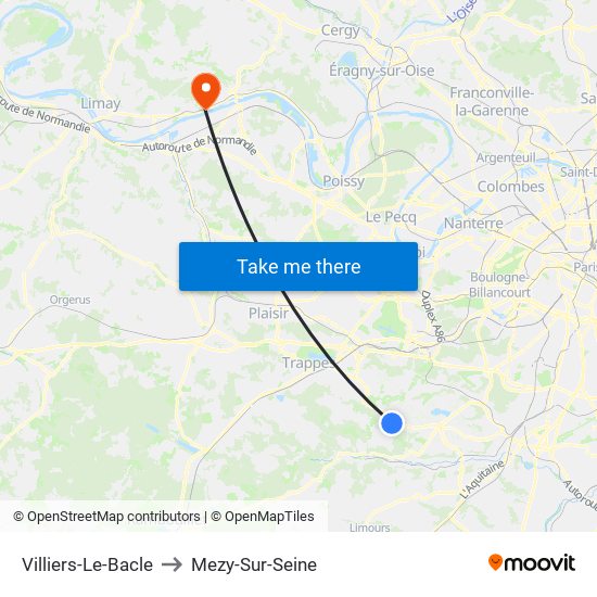 Villiers-Le-Bacle to Mezy-Sur-Seine map