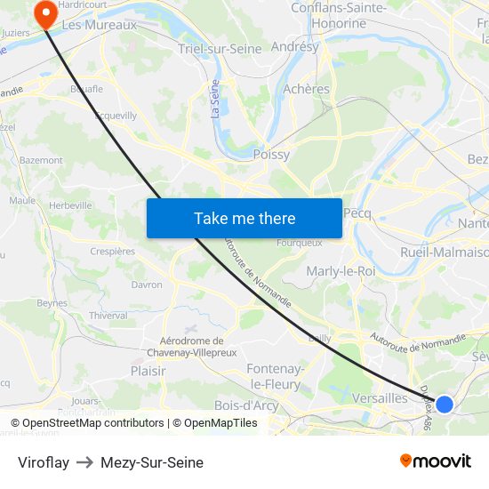 Viroflay to Mezy-Sur-Seine map