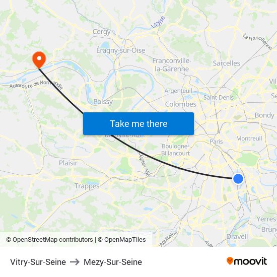 Vitry-Sur-Seine to Mezy-Sur-Seine map