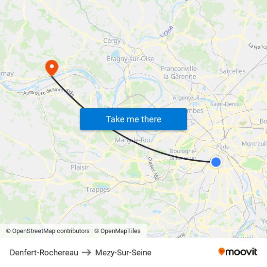 Denfert-Rochereau to Mezy-Sur-Seine map
