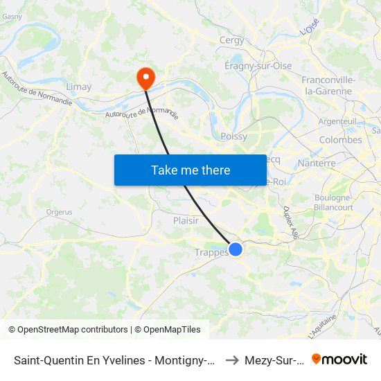 Saint-Quentin En Yvelines - Montigny-Le-Bretonneux to Mezy-Sur-Seine map