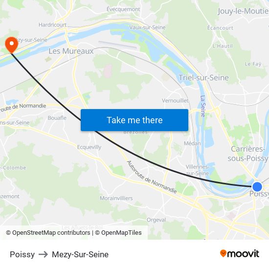Poissy to Mezy-Sur-Seine map