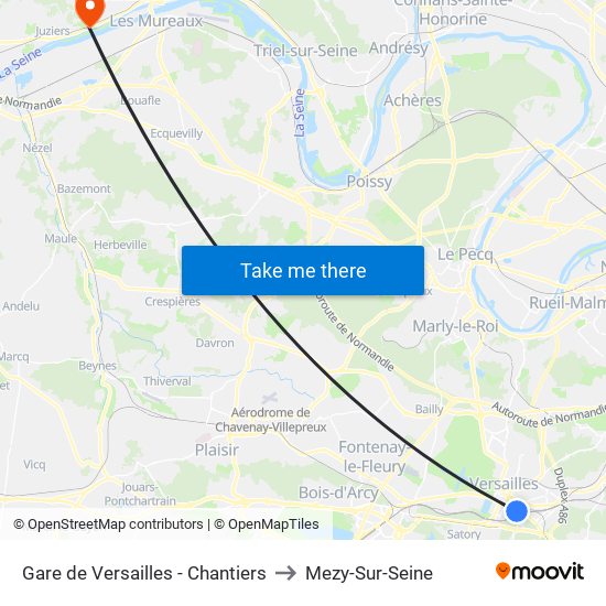 Gare de Versailles - Chantiers to Mezy-Sur-Seine map
