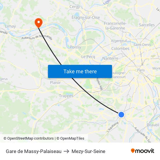 Gare de Massy-Palaiseau to Mezy-Sur-Seine map