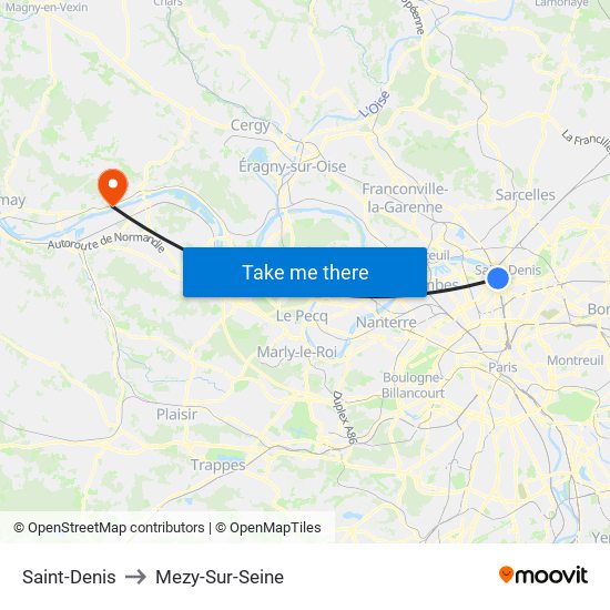 Saint-Denis to Mezy-Sur-Seine map