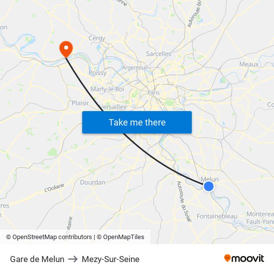 Gare de Melun to Mezy-Sur-Seine map