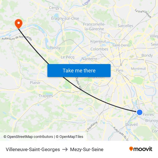 Villeneuve-Saint-Georges to Mezy-Sur-Seine map