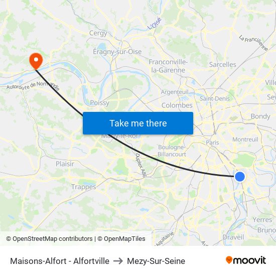 Maisons-Alfort - Alfortville to Mezy-Sur-Seine map