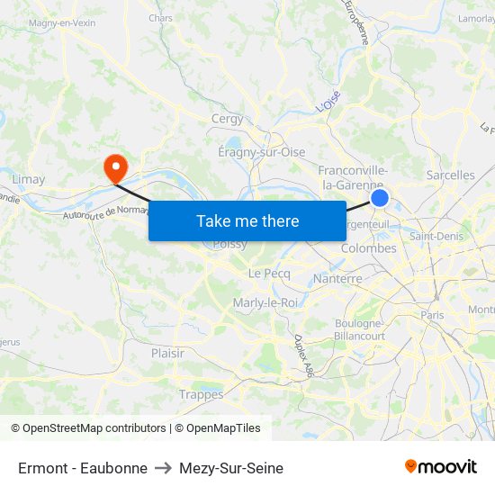 Ermont - Eaubonne to Mezy-Sur-Seine map