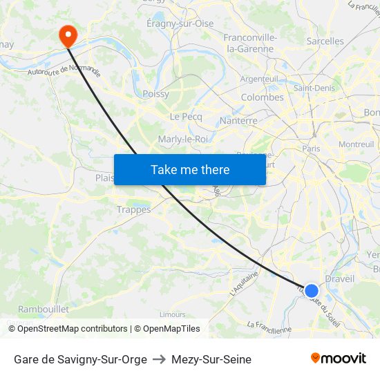 Gare de Savigny-Sur-Orge to Mezy-Sur-Seine map