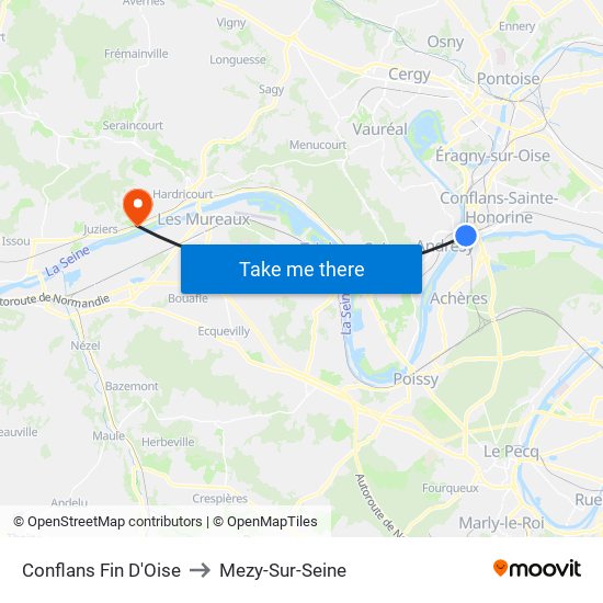 Conflans Fin D'Oise to Mezy-Sur-Seine map