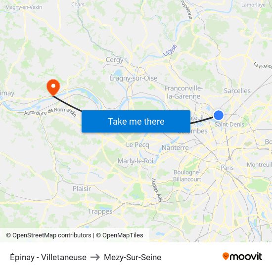Épinay - Villetaneuse to Mezy-Sur-Seine map