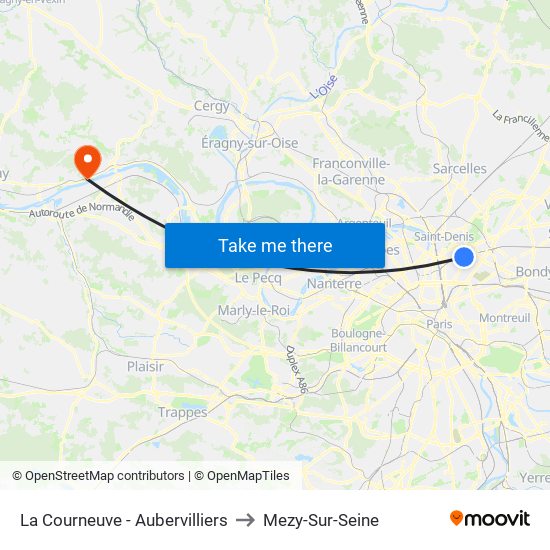 La Courneuve - Aubervilliers to Mezy-Sur-Seine map
