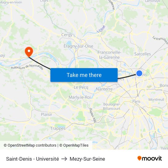 Saint-Denis - Université to Mezy-Sur-Seine map