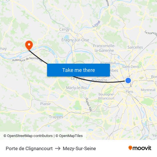 Porte de Clignancourt to Mezy-Sur-Seine map