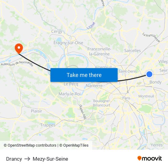 Drancy to Mezy-Sur-Seine map