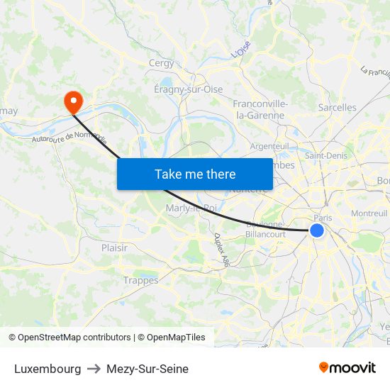 Luxembourg to Mezy-Sur-Seine map