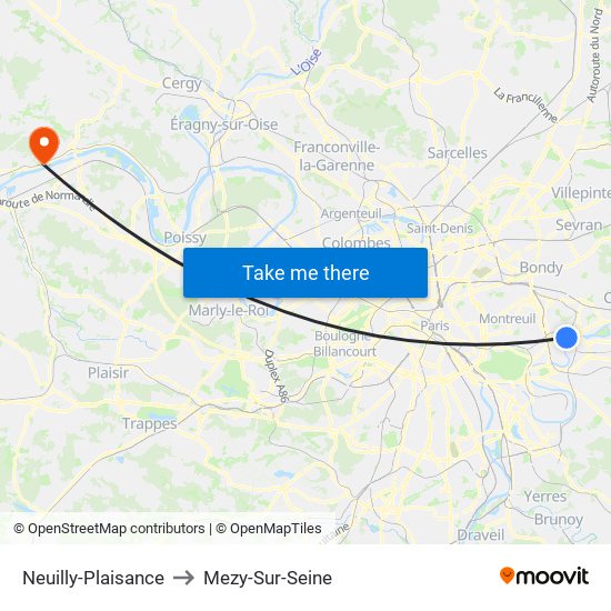 Neuilly-Plaisance to Mezy-Sur-Seine map