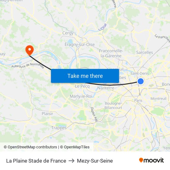La Plaine Stade de France to Mezy-Sur-Seine map