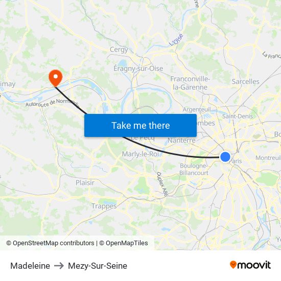 Madeleine to Mezy-Sur-Seine map