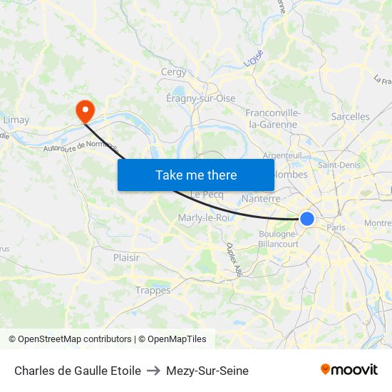 Charles de Gaulle Etoile to Mezy-Sur-Seine map