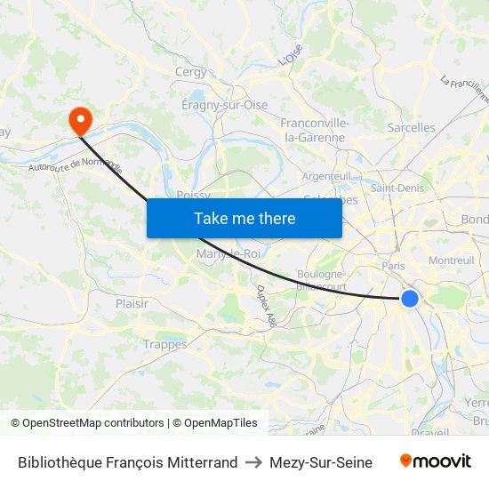 Bibliothèque François Mitterrand to Mezy-Sur-Seine map