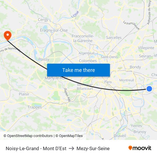 Noisy-Le-Grand - Mont D'Est to Mezy-Sur-Seine map