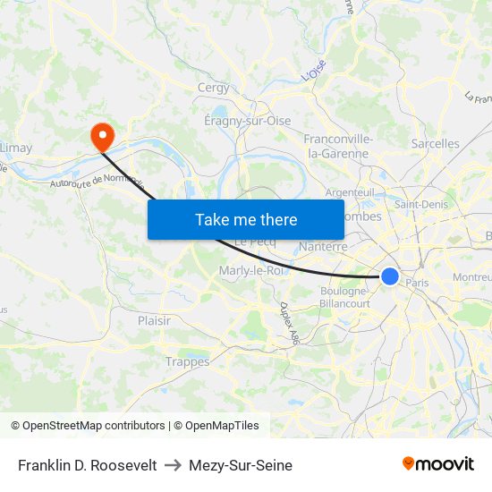 Franklin D. Roosevelt to Mezy-Sur-Seine map