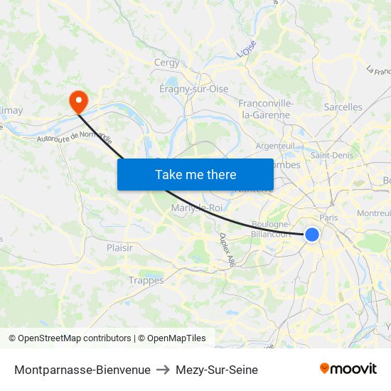 Montparnasse-Bienvenue to Mezy-Sur-Seine map