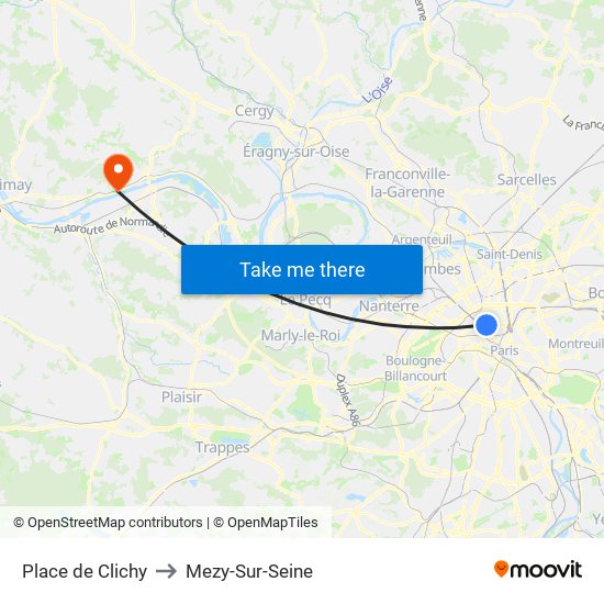 Place de Clichy to Mezy-Sur-Seine map