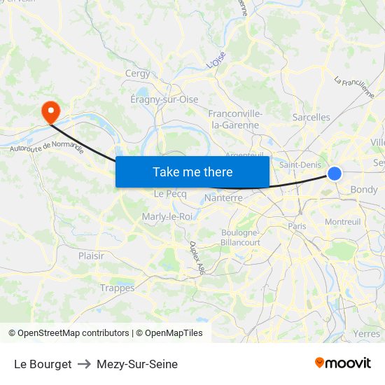 Le Bourget to Mezy-Sur-Seine map