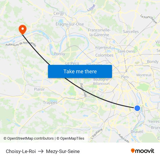 Choisy-Le-Roi to Mezy-Sur-Seine map