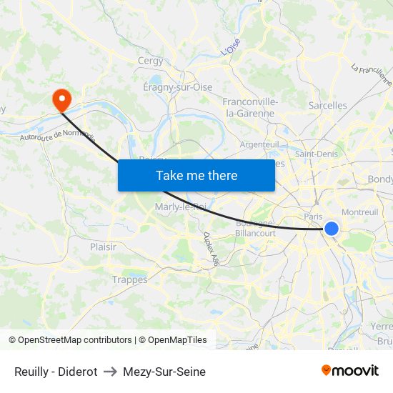 Reuilly - Diderot to Mezy-Sur-Seine map