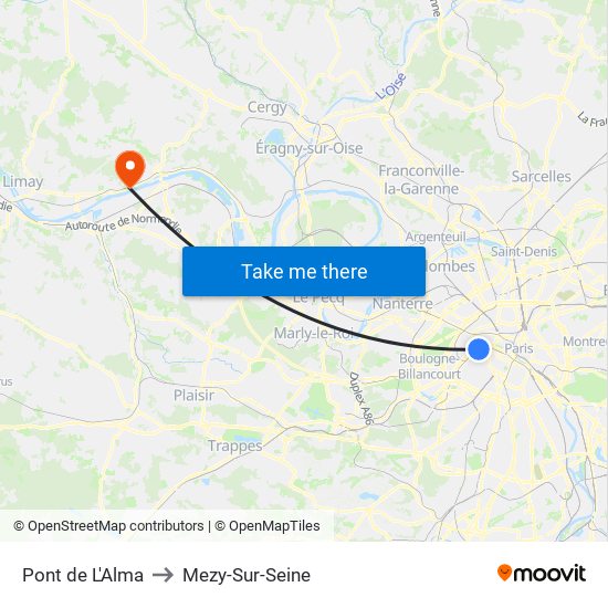 Pont de L'Alma to Mezy-Sur-Seine map