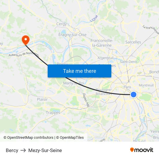 Bercy to Mezy-Sur-Seine map