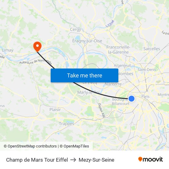 Champ de Mars Tour Eiffel to Mezy-Sur-Seine map