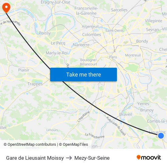 Gare de Lieusaint Moissy to Mezy-Sur-Seine map