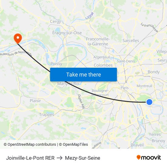 Joinville-Le-Pont RER to Mezy-Sur-Seine map