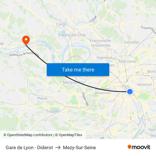 Gare de Lyon - Diderot to Mezy-Sur-Seine map