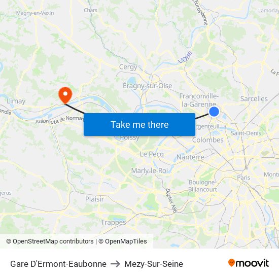 Gare D'Ermont-Eaubonne to Mezy-Sur-Seine map