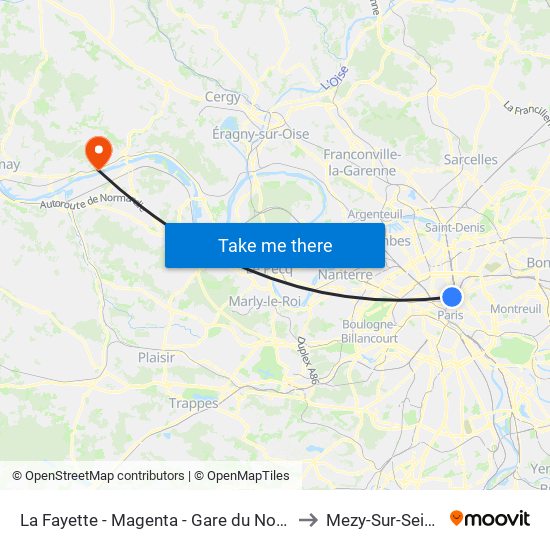 La Fayette - Magenta - Gare du Nord to Mezy-Sur-Seine map
