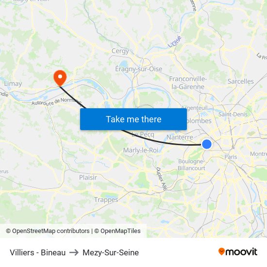 Villiers - Bineau to Mezy-Sur-Seine map