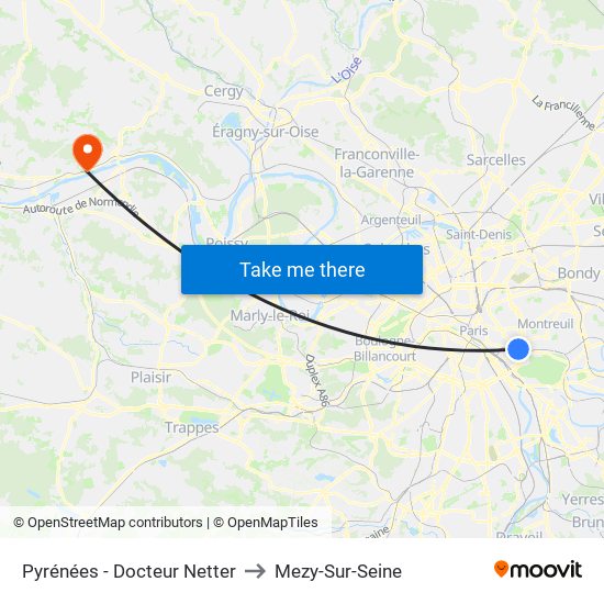 Pyrénées - Docteur Netter to Mezy-Sur-Seine map
