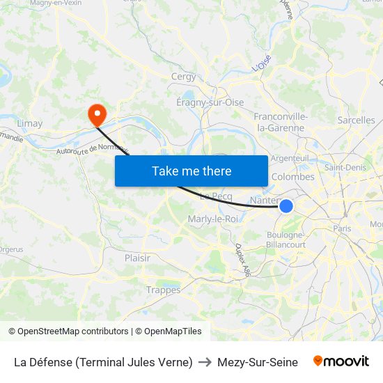 La Défense (Terminal Jules Verne) to Mezy-Sur-Seine map