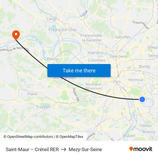 Saint-Maur – Créteil RER to Mezy-Sur-Seine map