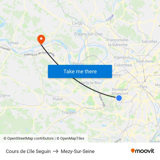 Cours de L'Ile Seguin to Mezy-Sur-Seine map