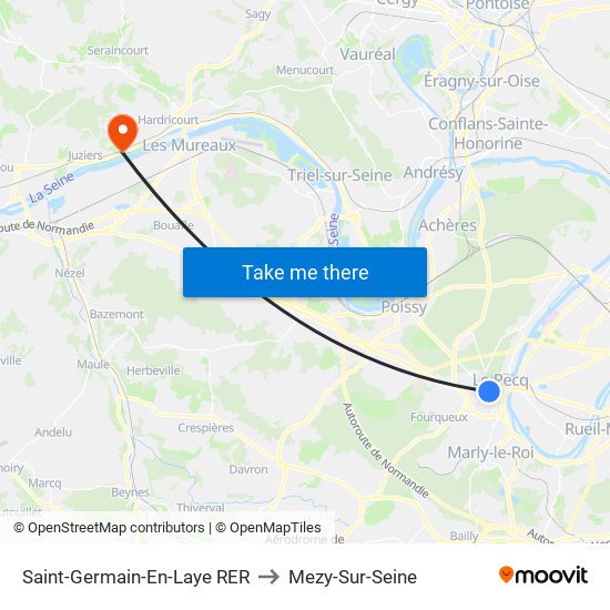 Saint-Germain-En-Laye RER to Mezy-Sur-Seine map